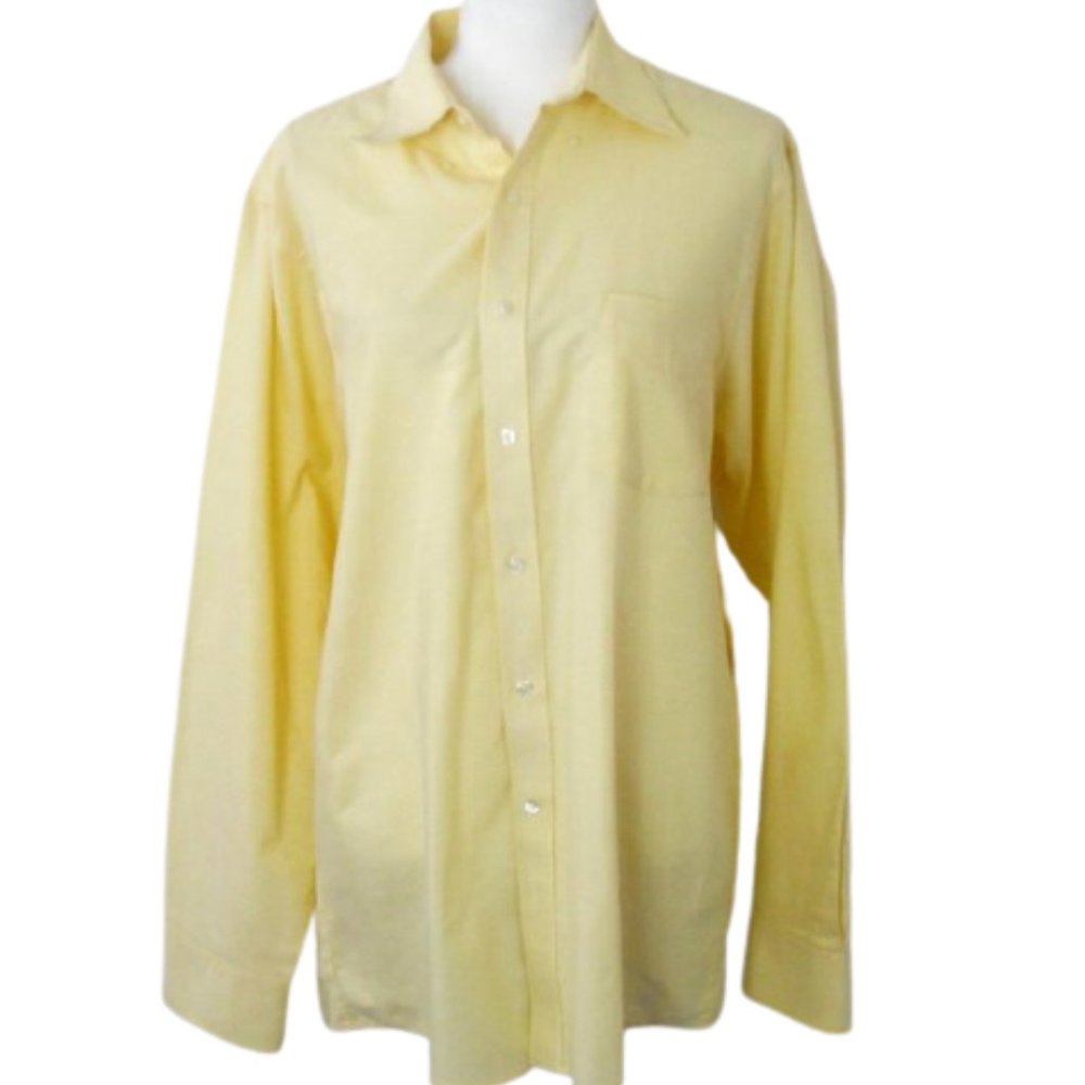 Van Heusen Yellow Wrinkle Free Oxford Neck 16 Long Sleeve Shirt - Picture 3 of 7